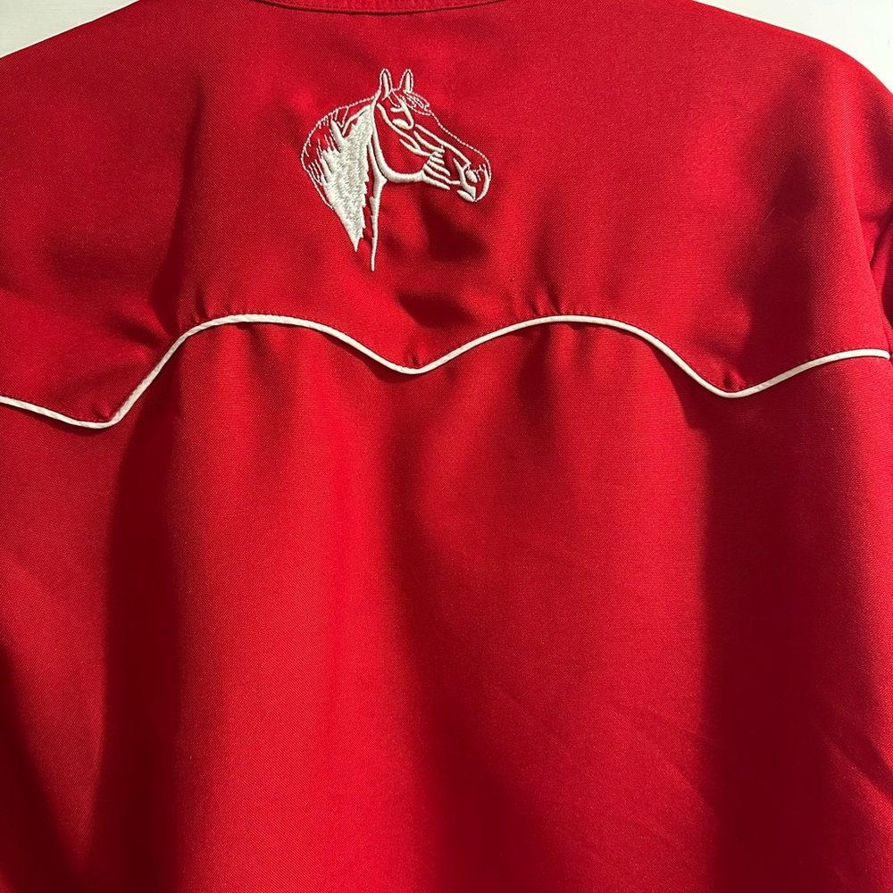Vintage Bronco Red Western Shirt Embroidered Horse M Rockabilly Rodeo 1970s - Picture 10 of 13